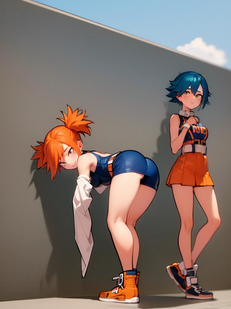 (Just a girl) (naughty girl) (alone) (looking ahead at viewer) (short orange and blue hair) (Tomboy style) (Art history by Kohei Horikoshi) (boku no hero academia) (My Hero Academia)