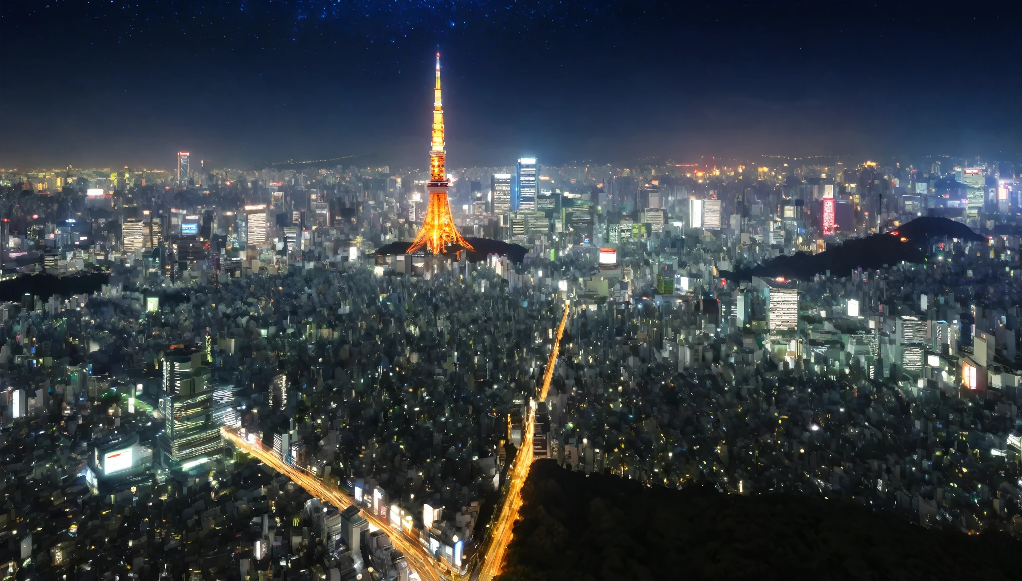 Tokyo,Night view,Starry Sky,Highest quality, 8k, High resolution, masterpiece:1.2, Very detailed, Realistic:1.37, High resolution, 超High resolution, Very detailed, Professional, Vibrant colors