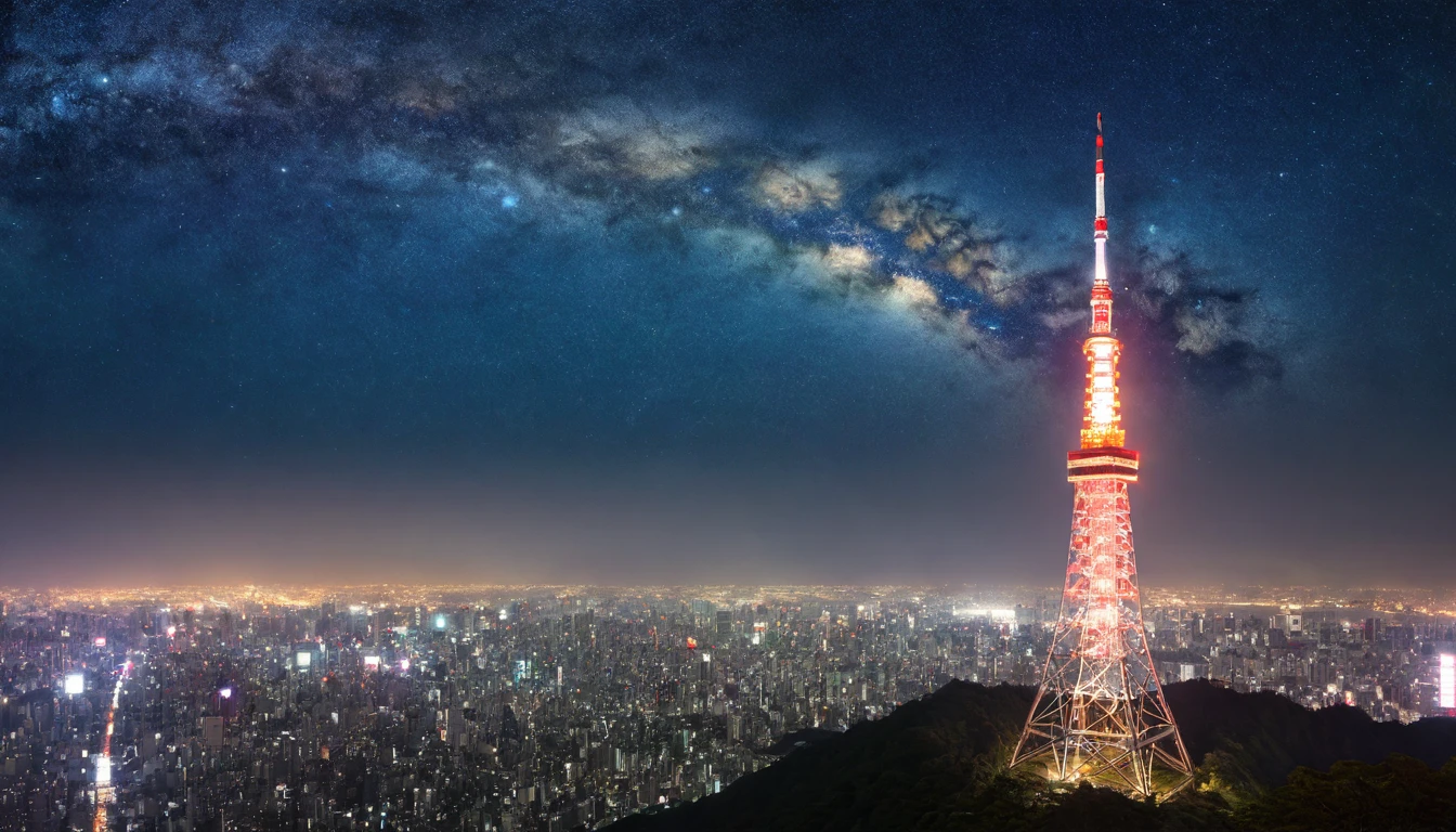Tokyo,Night view,Starry Sky,milky way,Highest quality, 8k, High resolution, masterpiece:1.2, Very detailed, Realistic:1.37, High resolution, 超High resolution, Very detailed, Professional, Vibrant colors