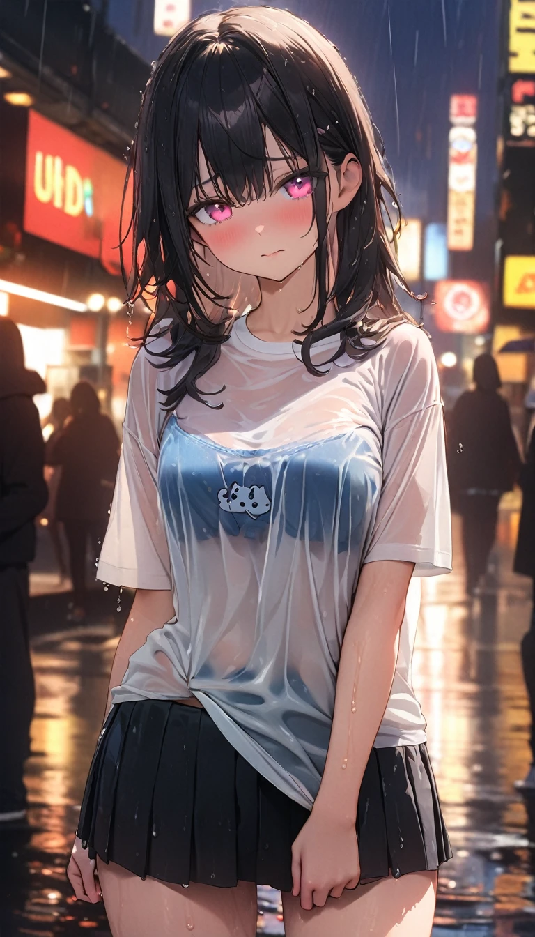 Super high quality by the art god, super detailed, High resolution, Ilya Kubshinov style, anime moe art style, best anime 8k konachan wallpaper, pixiv contest winner, perfect anatomy,break,(NSFW,雨にWet透け感のある服を着た女の子の絵を描いてください, take shelter in the shade of a tree.),break,1 girl,cute,(alone,li face,I&#39;m 11.3),Middle school plete limbs,full finger,flat and soft chest, small ass, androgynous charm, small eyes,Detailed and beautiful black eyes,between legs,((see through tank top,shorts:1.2)),((Wet,I can see the nipples:1.5)),Rain, In the park at night,break,super dense skin,shiny skin,Best lighting by famous artists, 8K,cute illustration.