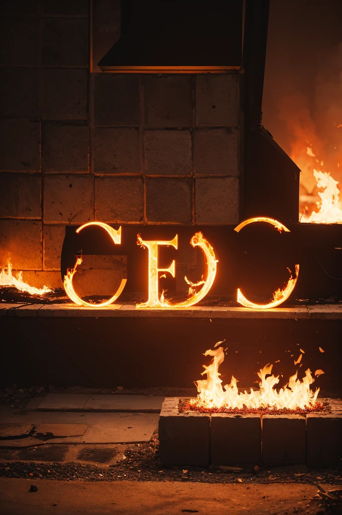 Sign, written "Fé e Ação", fonts on fire, 4k, photography.