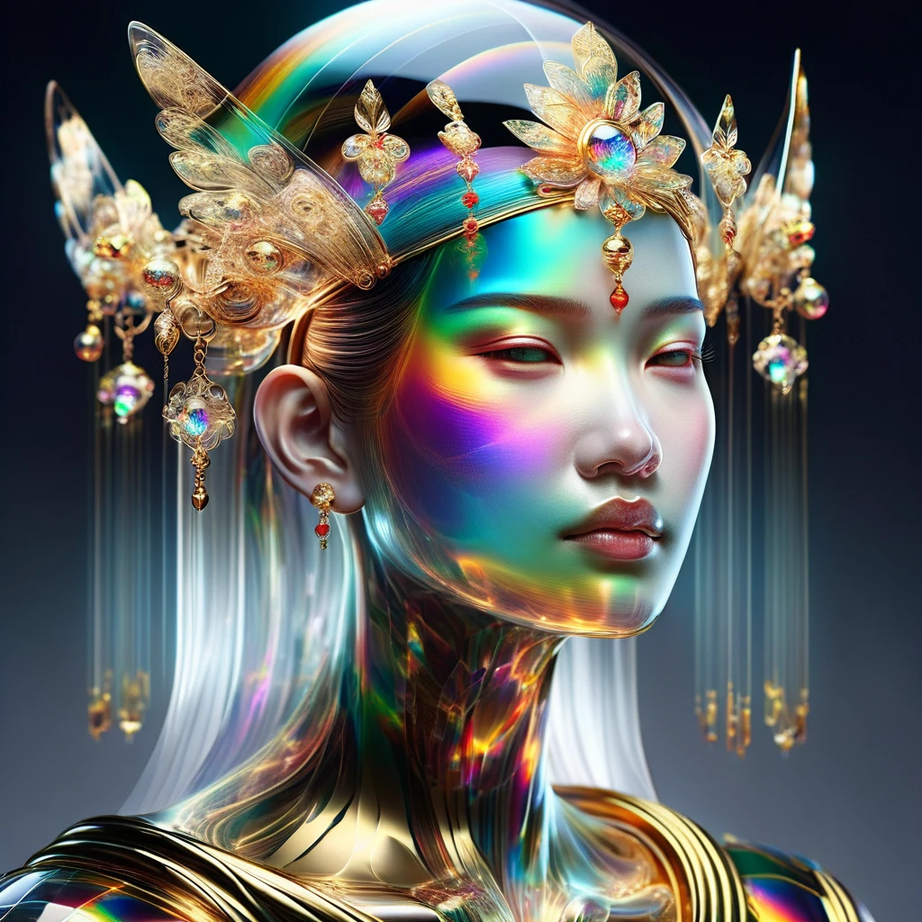 hyper detailed masterpiece, dynamic realistic digital art, incredible quality,transparentes,  ,a Chinese woman wearing a small gold headpiece DonMSp3ctr4lXL