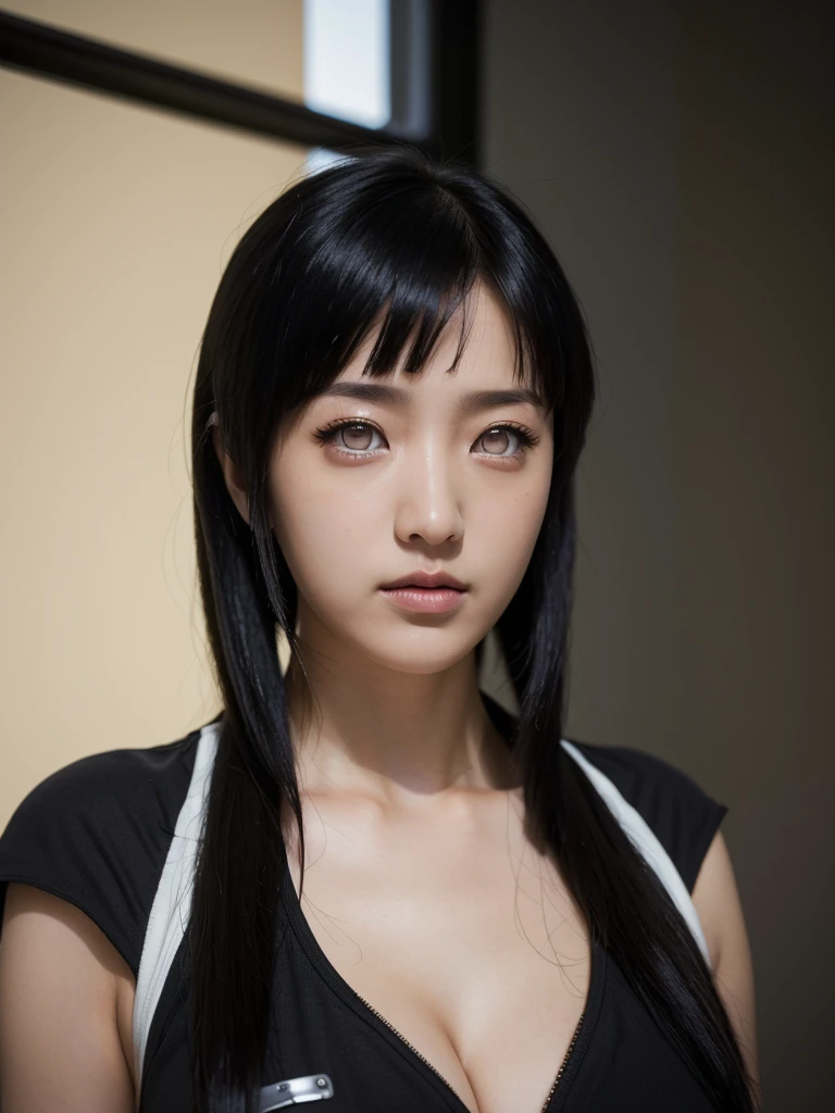 ((best quality)), ((masterpiece)), (detailed), perfect face, face shoot, dynamic lighting, ((hinata uzumaki)), (((pink long hair)), ahegao face, orgasme face, studio black background, beautiful make up,