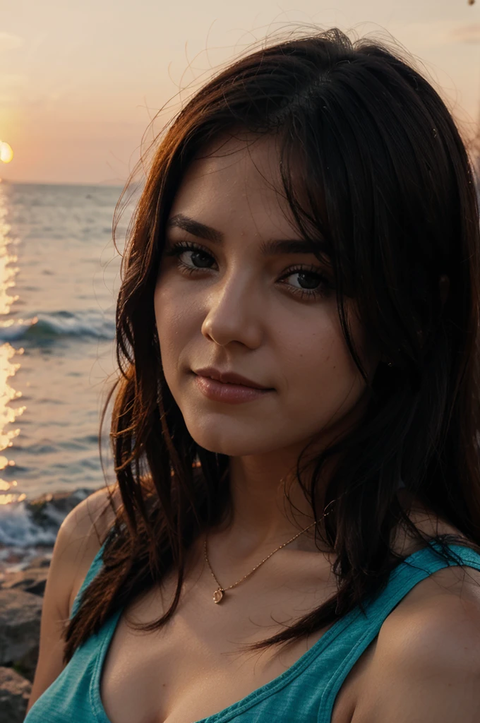 A woman is watching the sunset