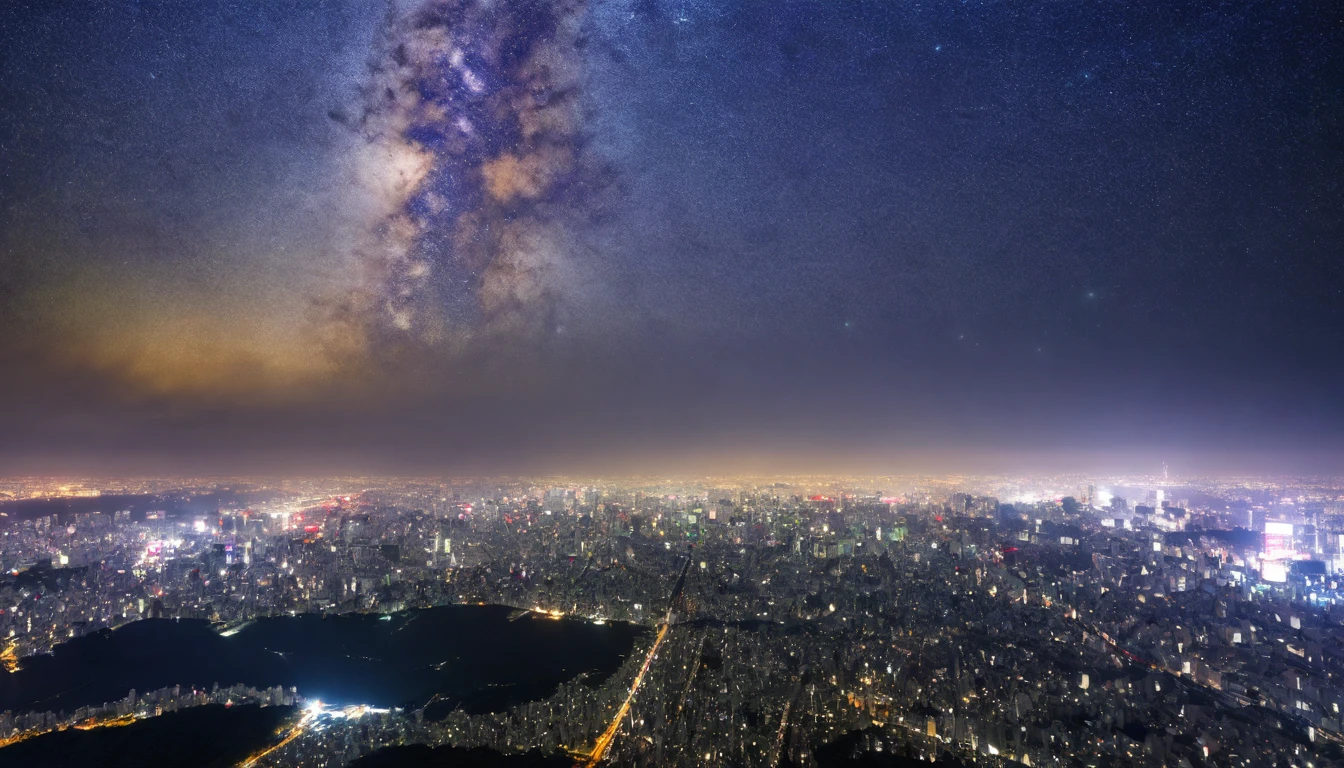 Tokyo,Night view,Starry Sky,milky way,Highest quality, 8k, High resolution, masterpiece:1.2, Very detailed, Realistic:1.37, High resolution, 超High resolution, Very detailed, Professional, Vibrant colors