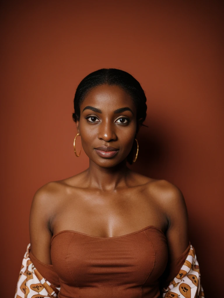 Amira, 1girl, solo, ((Sudanese woman)), consistent face and body, ((MILF)), ((30 years old)), (mature), ((slim)), ((Sudanese face)), (Sudanese nose), (Sudanese lips), short hair, upper body and upper legs, (background: Hollywood of Africa), BREAK, (wearing dessert clothes)