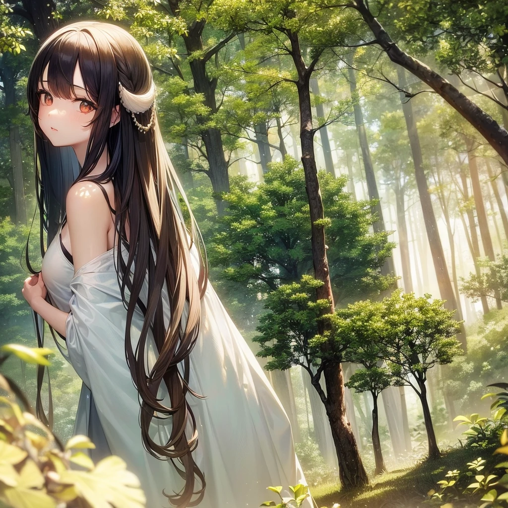((RAW Photos)), ((masterpiece)), (Tree Spirit,young woman in a dress,One person:1.3), (Full Body:1.2),Intricate details, View your viewers, beautiful, Fine eyes and lips,White background,Fantasy,Perfect Face, (1 girl),Big shiny clear golden eyes,Long black hair tied up,Erotic perspective,shy,Fantasy,beautiful表情,Detailed facial expressions,Low exposure