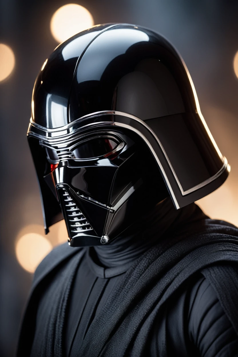 Movie still: Kylo Ren, Helmet, Shallow depth of field, Vignette, Very detailed, A high-budget Hollywood film by Terrence Malick, Bokeh, CinemaScope, Sulky, amazing, nice, Film Grain, granular, hold one's head,1920x1080