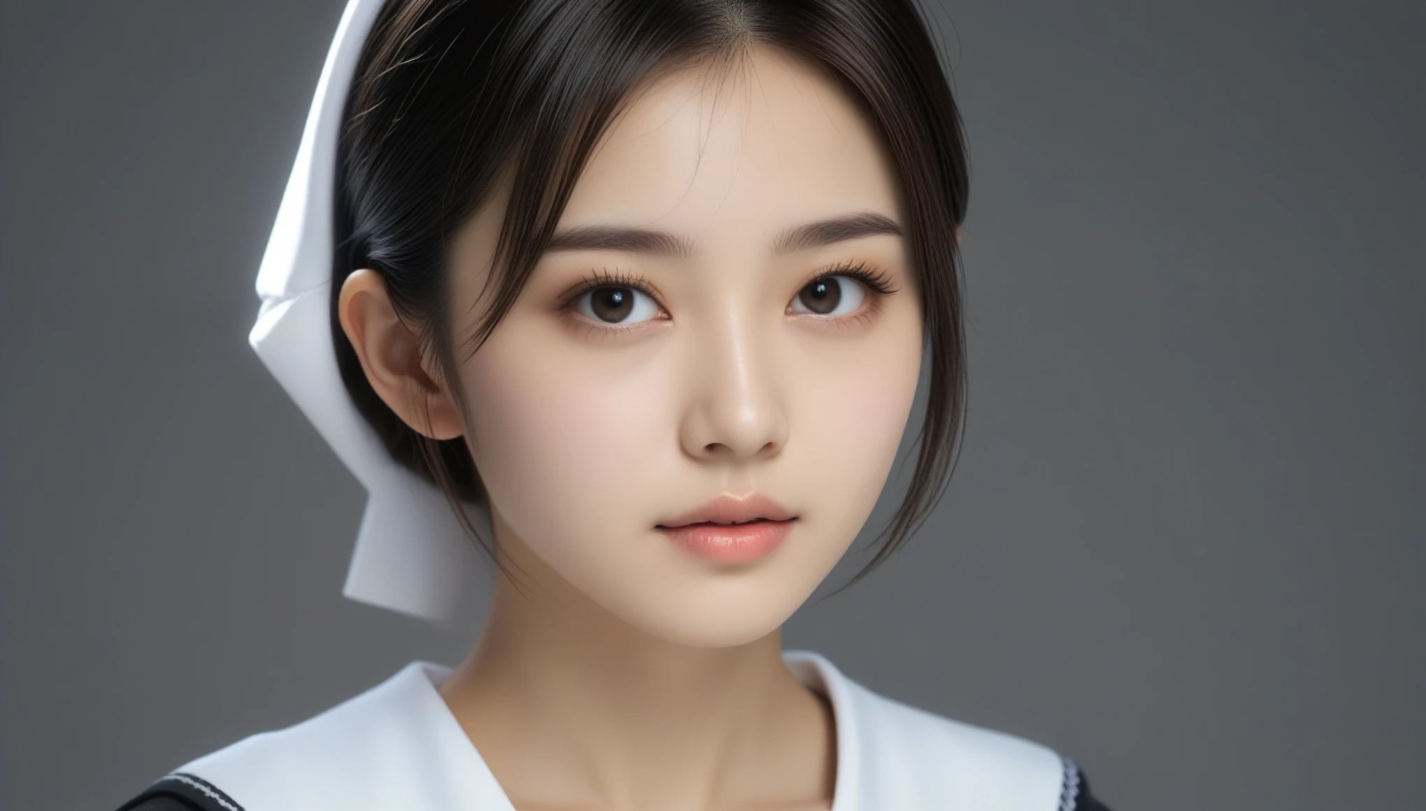 8k, Ultra-high resolution, Highest quality, masterpiece, 三分割法によるphotograph,Surreal, photograph, 1 Girl, (16 years old:1.3), pretty girl, Cute Face, Beautiful eyes in every detail, 細かくdetailedに,masterpiece,One Girl:1.2, Japan Female Announcer,extream close up,sad,streaming tears,Black short hair,Messy hair,(Nun's clothing:1.3),(印象派の美しい少女のPortraiture), (Gray background:1.3),(Impressionist light and colour),prayer,Realistic Skin, Perfect and beautiful face ,完璧でCute Face, Skin with attention to detail, Perfect limbs、Narrow waist,Looking at the audience、beauty,Long neck,clavicle,(((Ideal body type))),A cup small breasts :2,Portraiture:2,Perfect Anatomy,鮮明なdetailed,detailed,Surreal,Light and shadow,spotlight