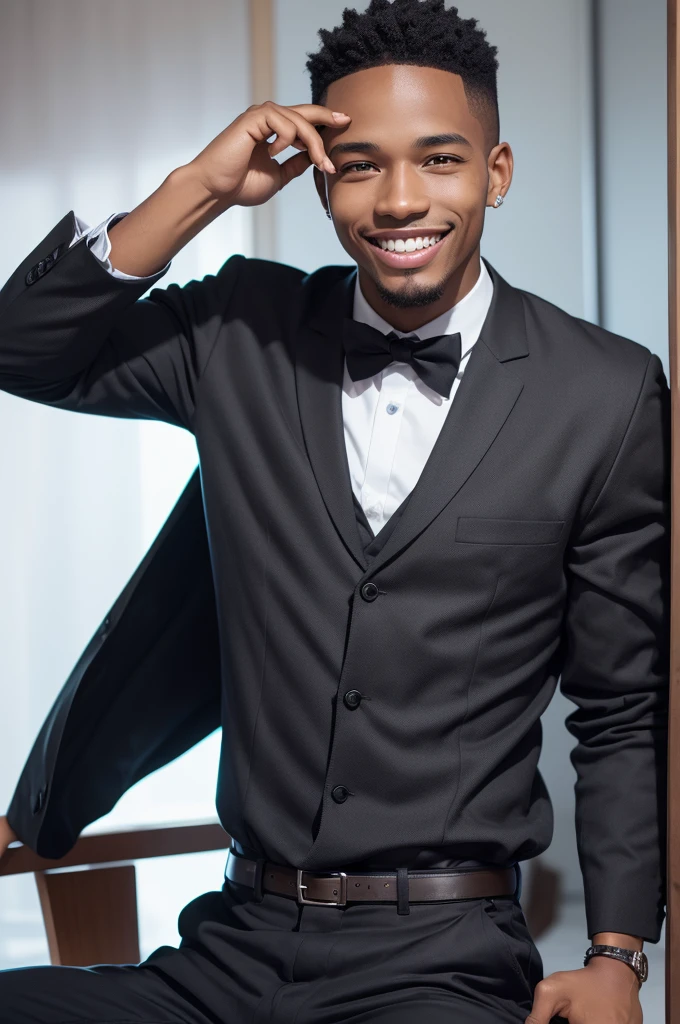 Black man with braces on his teeth and smile on his face