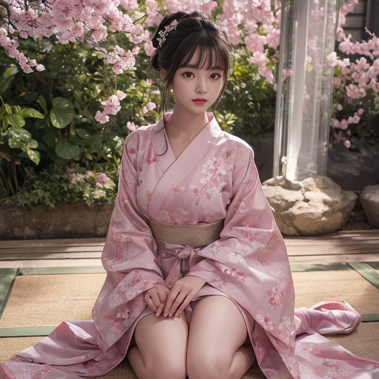 best quality, masterpiece, lifelike, 1 girl, solitary, eternity, Wearing a sakura yukata, Kneeling, Detailed Background, Delicate face,pink blush,,cold,((masterpiece))、(top quality)、8k、high detail、Super detailed、 21 years old female,masterpiece、born、fair、magic、realism、Visual effects、FXAA、SSAO、Shader、voiceless、ambient lighting、Tone mapping、High resolution、Ultra high quality、Million pixels、(8k resolution:1.10)、8k resolution、high detail、intricate details、 (high quality:1.2、masterpiece:1.2、:1.21)、(21 years old female)