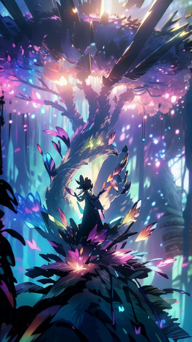 Enchanted mystical girl, neon colored butterflies, mini golden fairies, Glowing mushrooms releasing pollen., (ultrarealistic), {Extremely detailed 8k CG unit wallpaper}, (a low view that prioritizes the entire scene), (Open field view), (low angle shot), (Stand out: 1.5), (low light: 1.0), (warm light source: 1.0), Complex details, (Iridescent colors: 1.5), (bright lighting), (atmospheric lighting), nature, magical