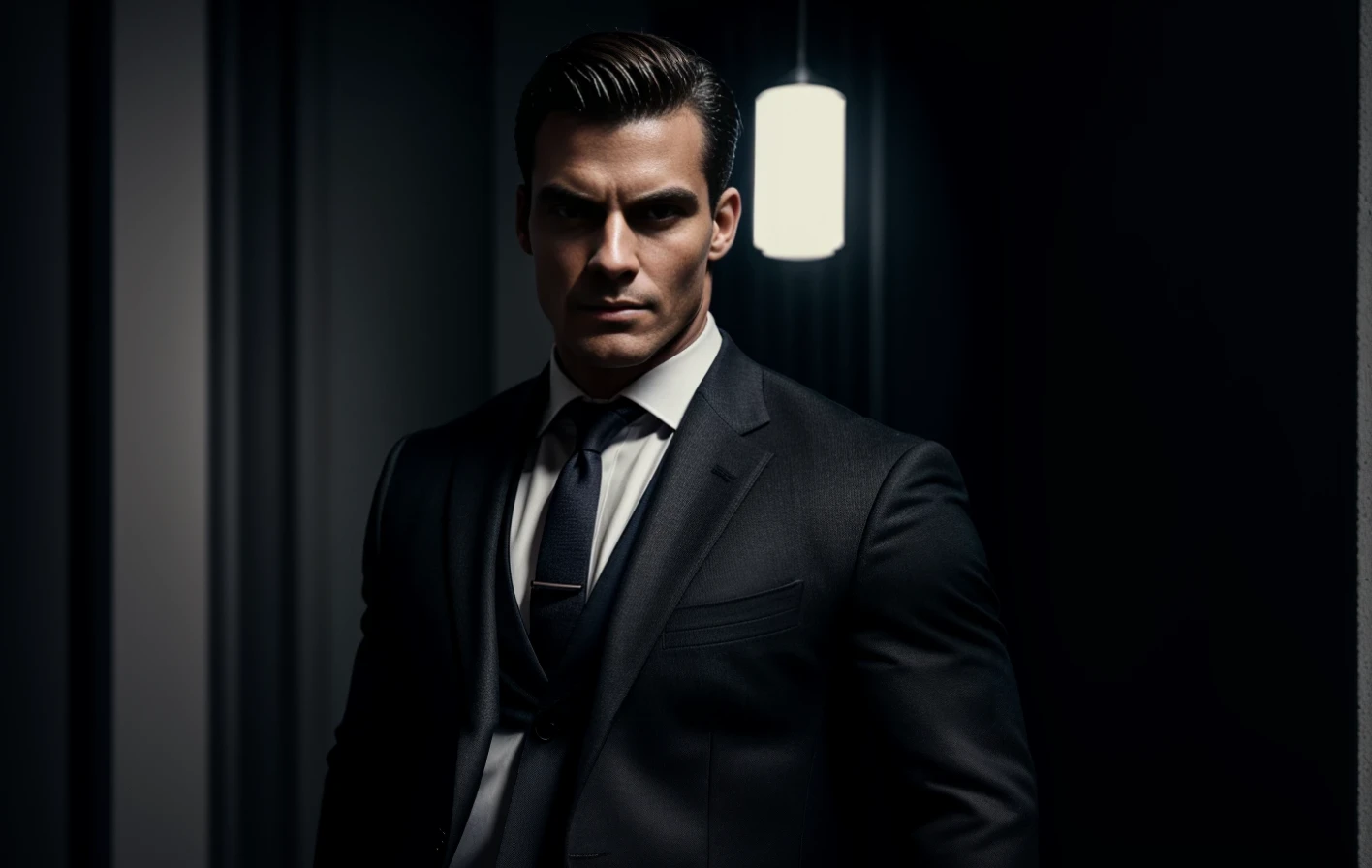 a man standing upright, transmitting strength and confidence, detailed portrait, realistic lighting, dramatic shadows, high-quality 3D render, cinematic composition, chiaroscuro lighting, hyper-realistic, volumetric lighting, photorealistic, intricate details, muscular build, intense gaze, confident expression, heroic pose, dramatic atmosphere, cinematic lighting, striking shadows, high-resolution, detailed skin texture, studio lighting, vibrant colors, compelling storytelling