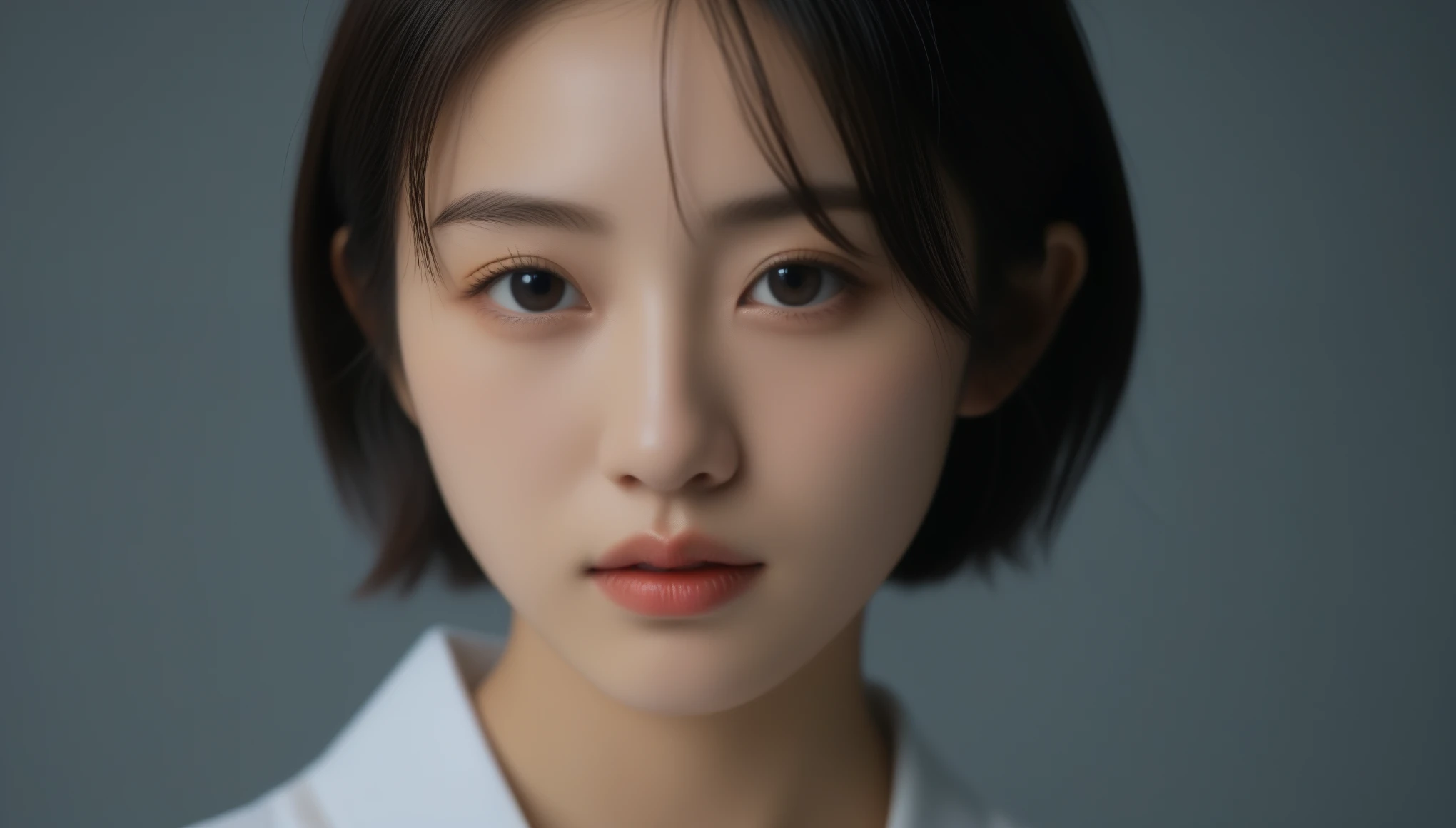 8k, Ultra-high resolution, Highest quality, masterpiece, 三分割法によるphotograph,Surreal, photograph, 1 Girl, (:1.3), pretty girl, Cute Face, Beautiful eyes in every detail, 細かくdetailedに,masterpiece,One Girl:1.2, Japan Female Announcer,extream close up,sad,streaming tears,Black short hair,Messy hair,(Nun's clothing:1.3),(印象派の美しい少女のPortraiture), (Gray background:1.3),(Impressionist light and colour),prayer,Realistic Skin, Perfect and beautiful face ,完璧でCute Face, Skin with attention to detail, Perfect limbs、Narrow waist,Looking at the audience、beauty,Long neck,clavicle,(((Ideal body type))),A cup small breasts :2,Portraiture:2,Perfect Anatomy,鮮明なdetailed,detailed,Surreal,Light and shadow,spotlight
