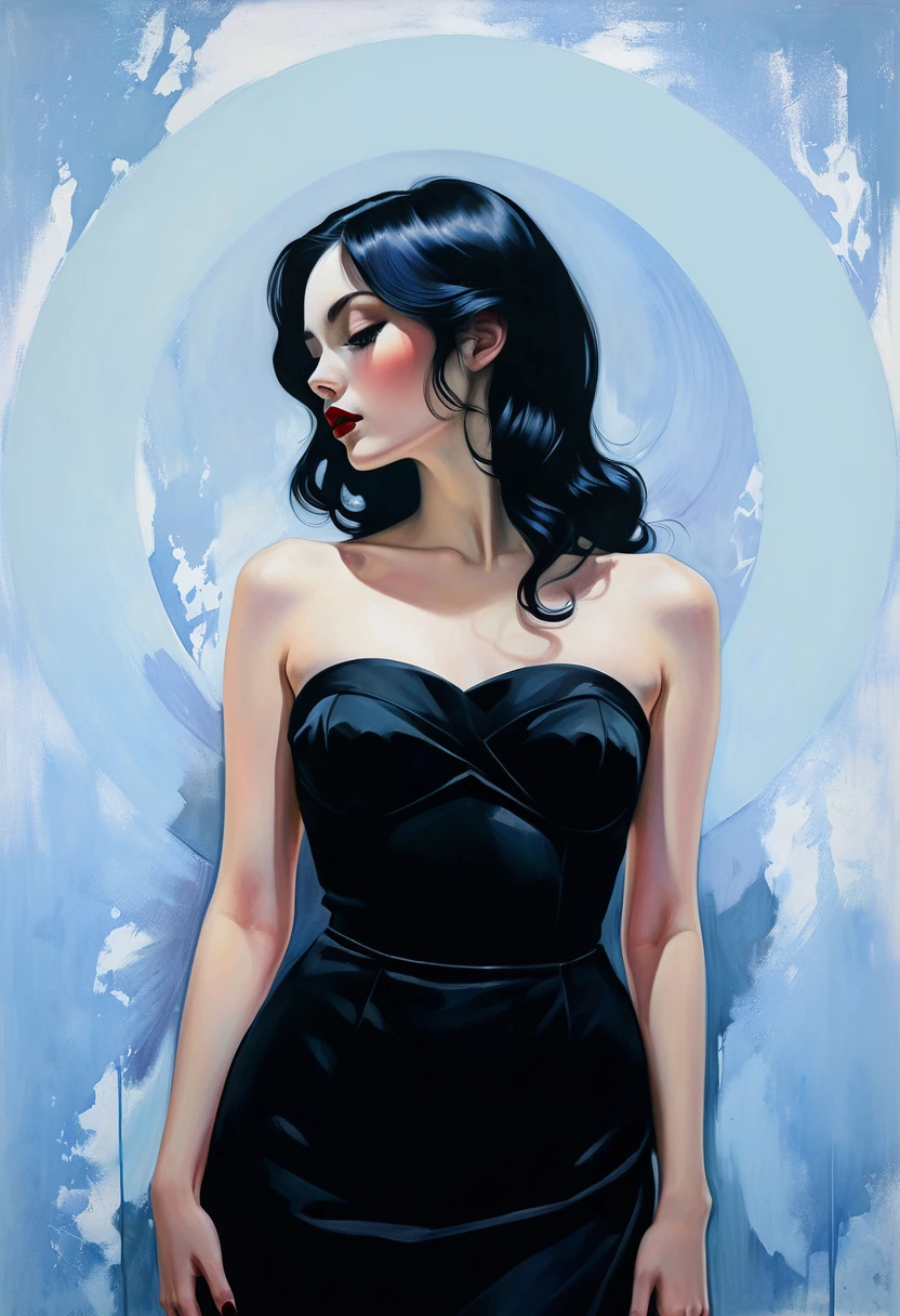 chiaroscuro technique on sensual illustration of an elegant woman, vintage beauty, eerie, very matte painting, by Hannah Dale, by Harumi Hironaka, extremely soft colors, vibrant, highly detailed, malcolm liepke painting, oil on canvas, high contrast, dramatic, refined, tonal, Create high contrast between light and shadow