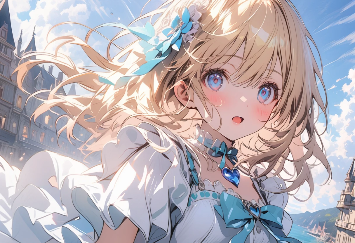 1female\(princes,cute,kawaii,age of 20,long braid hair,blonde,eye color ocean blue,big eyes,dynamic pose,wearing beautiful heart neck dress,looking away,looking up\), BREAK ,background\(castle,seashore\), BREAK ,quality\(8k,wallpaper of extremely detailed CG unit, ​masterpiece,hight resolution,top-quality,top-quality real texture skin,hyper realisitic,increase the resolution,RAW photos,best qualtiy,highly detailed,the wallpaper,cinematic lighting,ray trace,golden ratio\),,close up throat,[nsfw]