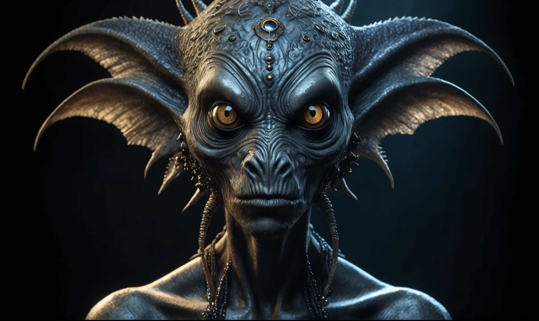 full body length shot,nerd graphite  Alien Entity,native africa slave ,azctec Finnish Lapland,Cinematic,soft colors, Technicolor,natural skin textures, hyper realism, hyper detailed,Extremely detailed,High contrast,Masterpiece,Realistic,Ultra Detailed, intricate details,realistic humid leather,extremely intricate details,Epic Realistic, cinematic style, irina yermolova,high contrast,hdr,extremely detailed, [deep night landscape],masterpiece, intricate details, eyes extremely detailed, high detailed eyes,8k resolution,retina, Nikon Z9,Korea,orc,Egypt, Pisces, transition between two art styles,full body length, Double contact, X-ray, Creative, vivid light, fantasy, Abstract, Surrealism, super detailed, high resolution,insanity national folk wear,skin  almost translucent, gothic elements,Mestichino,Light particles,chaos,starfish's leather,"(The best lighting, dark, dramatic),(alien troll half-skull fetus, Hellraiser, Scars, , poison brain, , a rat inside the head, terror.),(fish eyes, calaveras