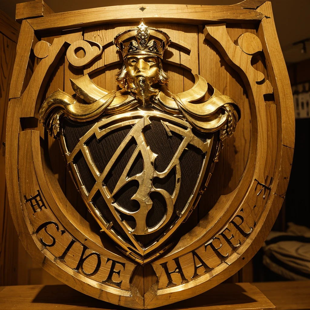 Redondo symbol, name Magic Britain, a shield comes out with a carved M,black and gold 