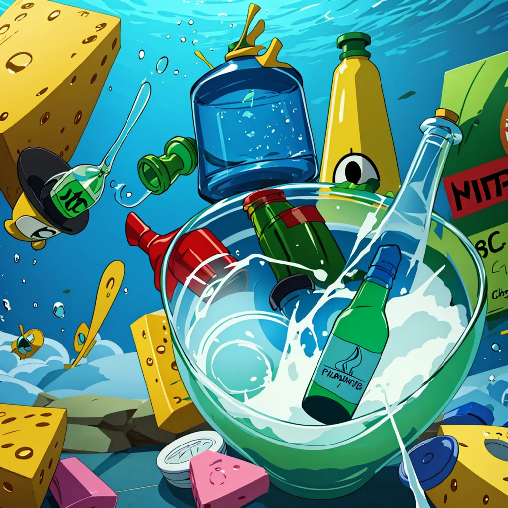 draw plankton from spongebob holding bottle of secret formula, add youtube logo in the bottle