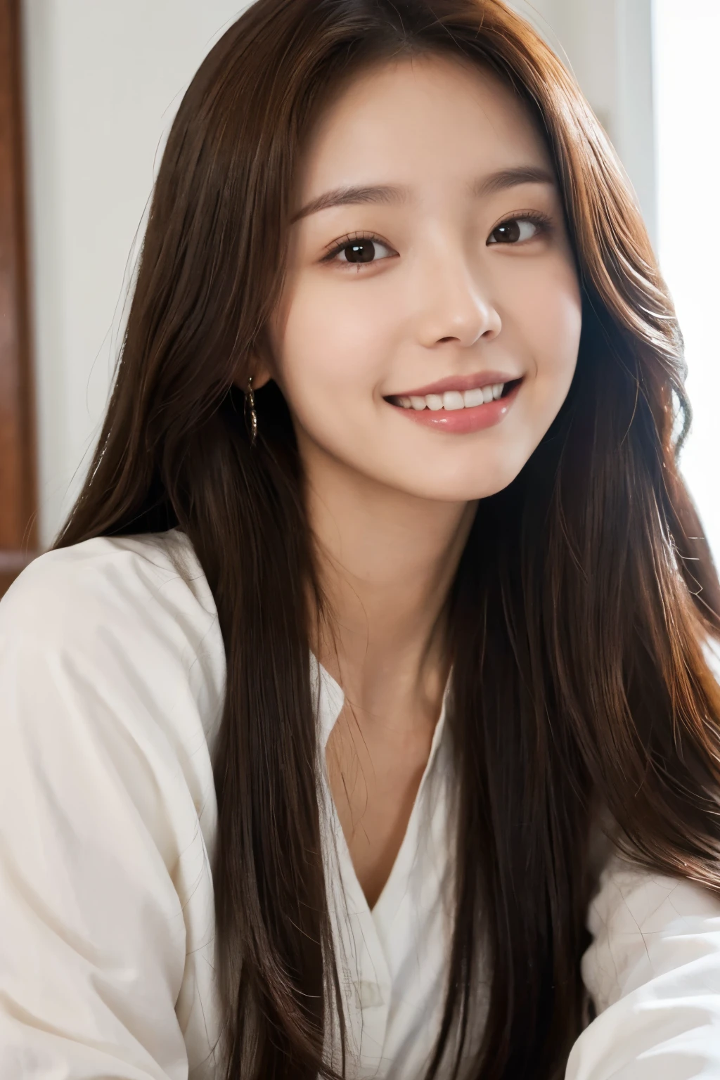 solo, One girl, High resolution, Long Hair, Gaze, smile, Brown Hair,