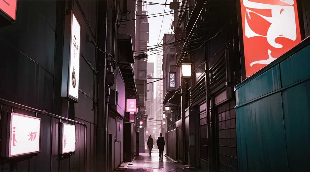 photo of alley tokyo japan at night with all the  building and billboard, high color contrast, low angle shot, nikon shot