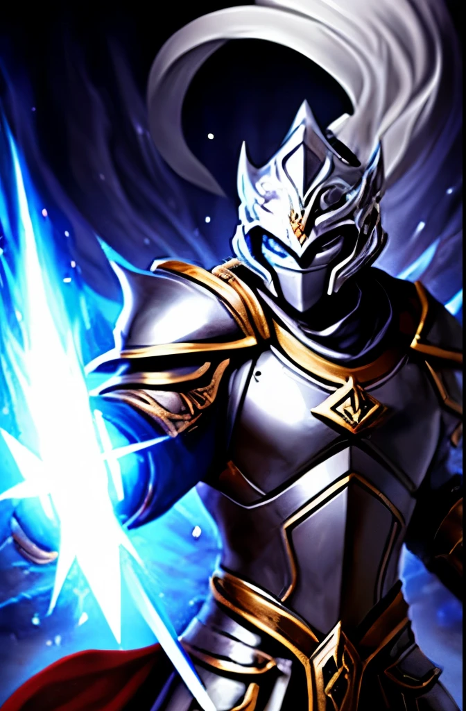 Silver male masked warrior overflowing power