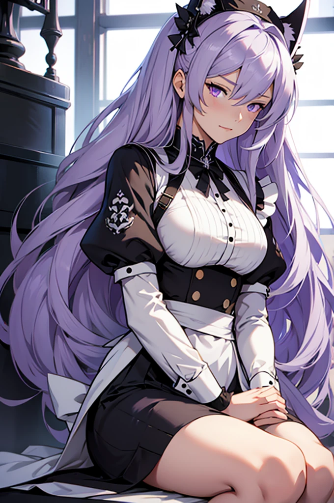 A woman, long gray hair, Maid, purple eyes, azur lane anime character, Belfast 