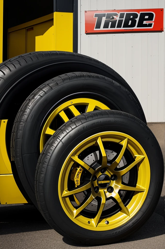 Give me a logo for a tire shop with the name Rivera Tire Shop and let its colors be yellow and black and other colors that you want to add. , but they are very striking for customers .