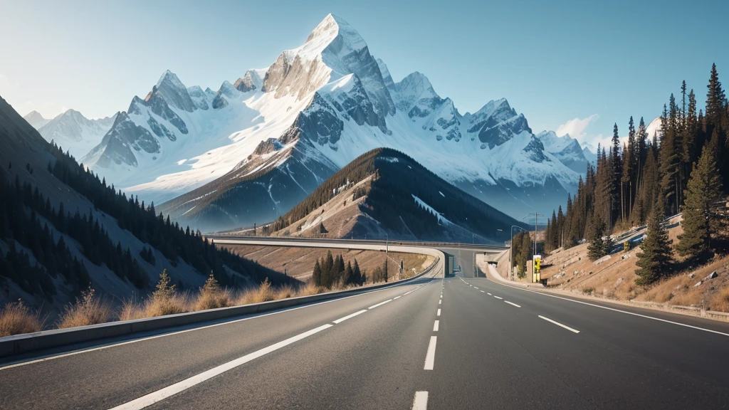 Generate a conceptual image of slope monitoring. The scene should depict a mountainside with a highway developed along the slope, with cars driving on the road. The overall style should be sleek and sophisticated, emphasizing the precision and innovation of slope monitoring and positioning technology.