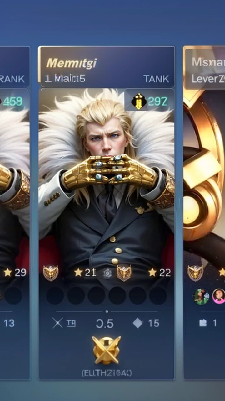 masculine male, masterpiece, ((perfect eyes)) best quality, (semirealism:1.9), beautiful lighting, (extremely detailed CG unity 4k fhd wallpaper), High Detail, Sharp focus, dramatic outdoors, The image shows a character from a video game, a blonde man wearing a suit and tie, with a gold necklace and a sword, sitting on a red couch, with a gold and purple background.