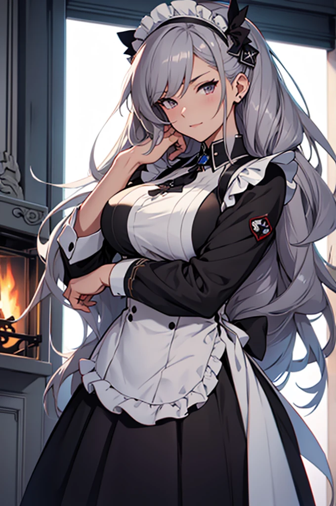 A woman, long dark gray hair, Maid, azur lane anime character, Belfast 