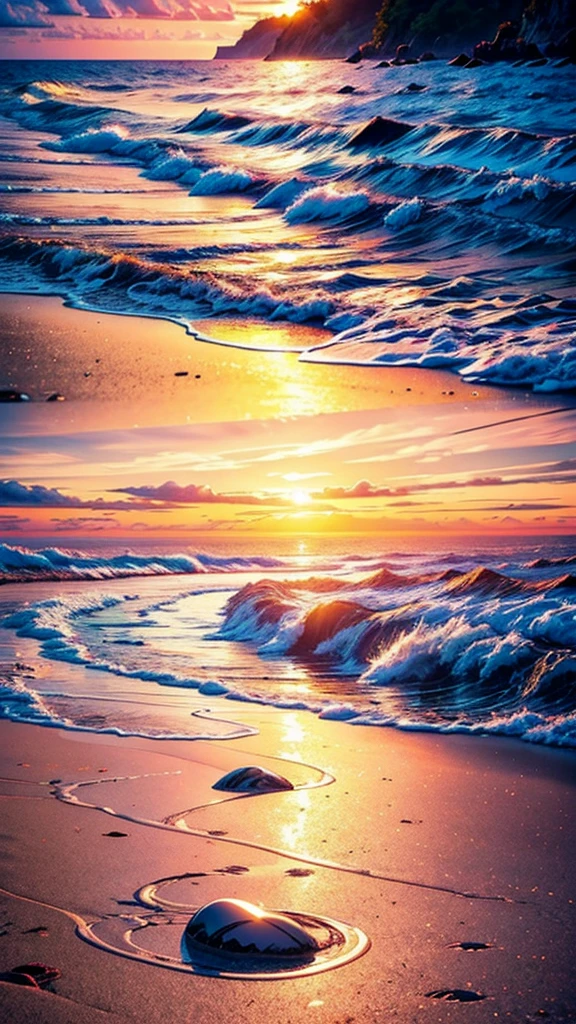 A heart-shaped stone path on the beach at sunset, Magical Beach, Beautiful digital art, Great wallpaper, Beautiful wallpapers, Beautiful background, Beautiful iPhone Wallpapers, Beautiful nature, very Beautiful digital art, Beautiful and gorgeous digital art, wallpaper mobile, Very beautiful photos, The flow of love and happiness, Heavenly light, Beautiful dreamy magnificent scenery