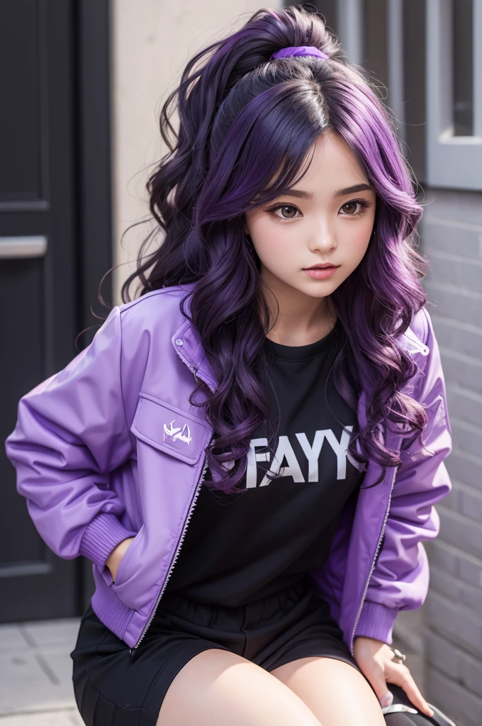 A roblox version of wavy hair purple jacket purple fone