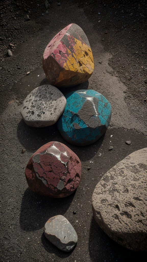 Create a fine multiple colours of rocks with rose colour background 