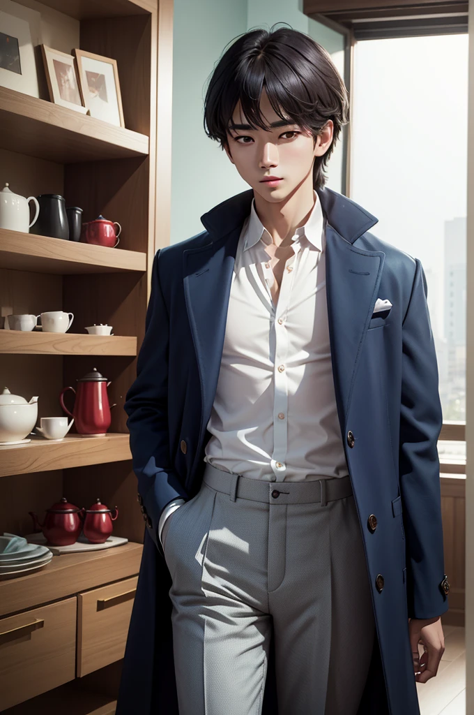 Appearance:
•Cabello: rubio, short, korean boy cut •eyes: red, Deep, like rubies •skin: white, Suave,como porcelana
Accesorios
•ganchitos para el cabello con rubíes falsos en forma de rosas
•anteojos dorados hermoso con detalles de estrellas
•collar de cinta negra pegado al cuello con una gema circular blue atado al collas
•la ropa se le ve grande, woollen coats, blue