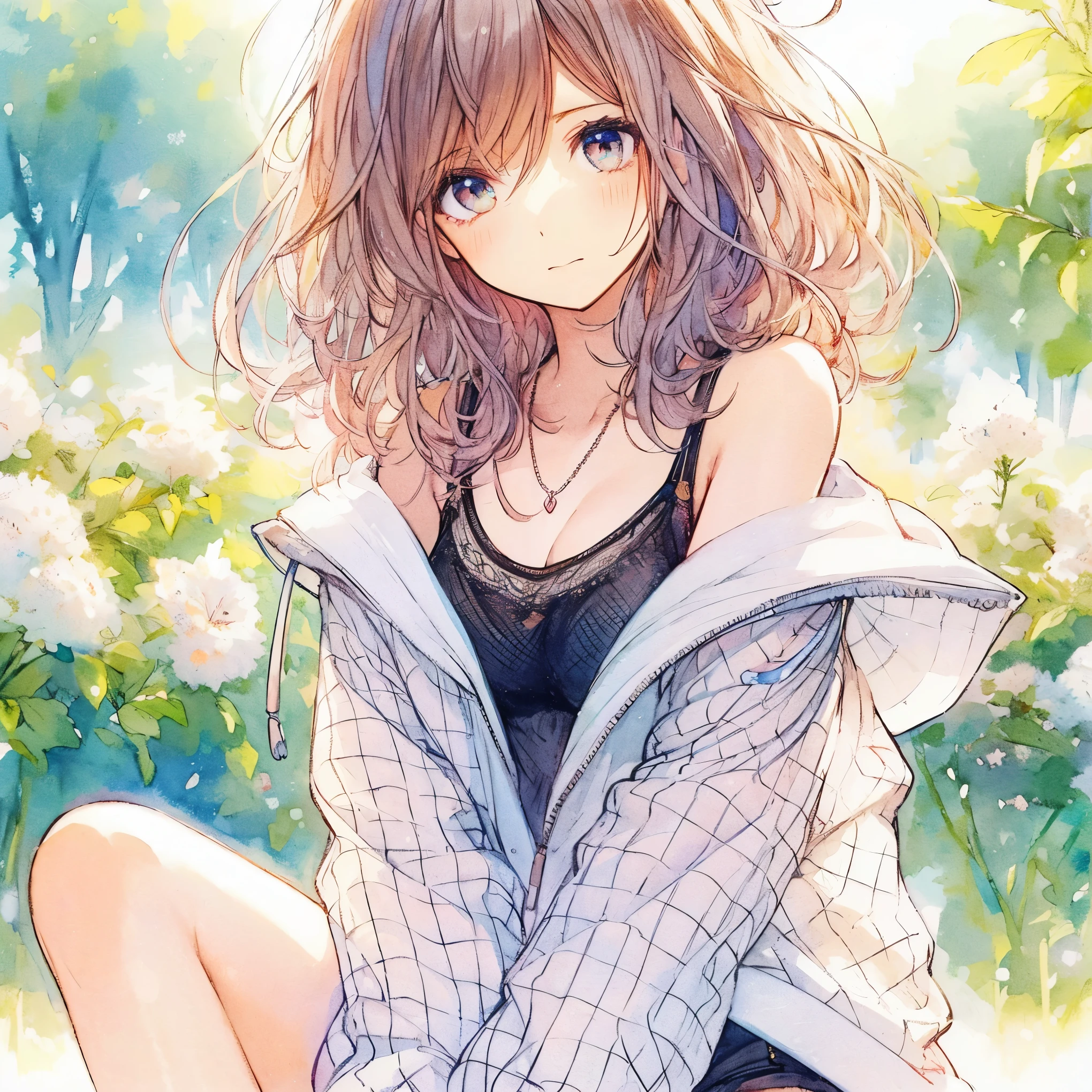 Official art using high-quality hand-drawn watercolor sketch techniques. (best quality,4k,8k,highres,masterpiece:1.2),ultra-detailed,beautiful detailed eyes,A girl with beautiful eyes, everyone, beautiful anime girl, cute anime girl, smooth anime art, anime style, elegant colors, soft lighting, delicate beautiful eyes, very coquettish, (beautiful large breast:1.2), (correct hands:1.2),