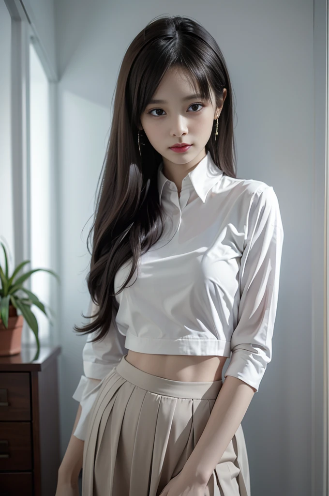 (1girl in:1.3), Cinematic Light, (masutepiece, of the highest quality, Best Quality, Beautiful and aesthetic:1.3), Very detailed、The finest details,(Super detailed),、
From above,(( Lying in bed))、
solo、chest、Silky long hair、(Golden white hair), ((Translucent shirt)), 開いたchest、(Lace panties are visible)Medium sizechest)、Detailed face、Bright expression、young、 Bright、Whiter skin、Great looks、Ultimate beauty、shiny white hair:1.8、Bright光沢のある髪、Super long、Silky straight hair、Hair swaying in the wind))(Puffy eyes:1.2)、(Slim legs)、(顔とchestに軽い)、((Underboob))、chestの下、Oily skin、thin、 (chestの下がうっすら見える)、(chestの下、Belly button and ribs visible)、Hips and lower abdomen are visible、(Pull up your skirt)、