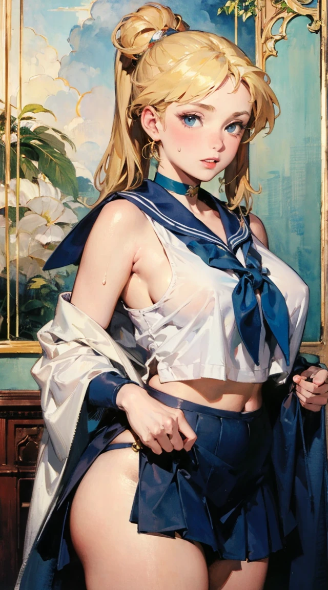 (extremely detailed CG unity 8k wallpaper), (masterpiece), (best quality), (ultra-detailed), (best illustration), (best shadow), (absurdres),
BREAK
girl, sweat, steam, medium breast, nsfw, shy, looking at viewer, ((masterpiece)), (best quality), (Work), Art Nouveau watercolor painting , moon goddess , big breasts,robe,thong,show your neck,bare shoulders,show navel,Camel toe exposed,big eyes, long, thick eyelashes, plump lips, dark red eyes, hair long and thick, high ponytail, chubby, flowery_background, Intricate designs and patterns in the style of Alphonse Mucha.from the butt ((masterpiece)), (best quality), official art, extremely detailed CG,
1girl, sailor moon, blue eyes, blonde hair, long hair, hair bun, jewelry, sailor senshi uniform, blue sailor collar, red choker, twintails, red bow, blue skirt, holding binoculars, outdoors, forest,1990s anime, girl, cute, moreno, masterpiece, 4k, blonde hair, olhos pretos, in bar, wine