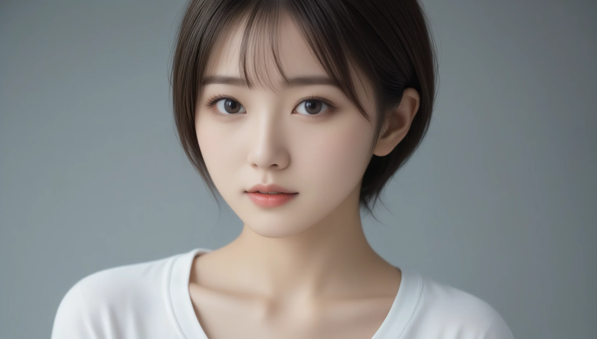 8k, Ultra-high resolution, Highest quality, masterpiece, 三分割法によるphotograph,Surreal, photograph, 1 Girl, (16 years old:1.3), pretty girl, Cute Face, Beautiful eyes in every detail, 細かくdetailedに,masterpiece,One Girl:1.2, Japan Female Announcer,extream close up,sad,streaming tears,Black short hair,Messy hair,(Nun's clothing:1.3),(印象派の美しい少女のPortraiture), (Gray background:1.3),(Impressionist light and colour),prayer,Realistic Skin, Perfect and beautiful face ,完璧でCute Face, Skin with attention to detail, Perfect limbs、Narrow waist,Looking at the audience、beauty,Long neck,clavicle,(((Ideal body type))),A cup small breasts :2,Portraiture:2,Perfect Anatomy,鮮明なdetailed,detailed,Surreal,Light and shadow,spotlight