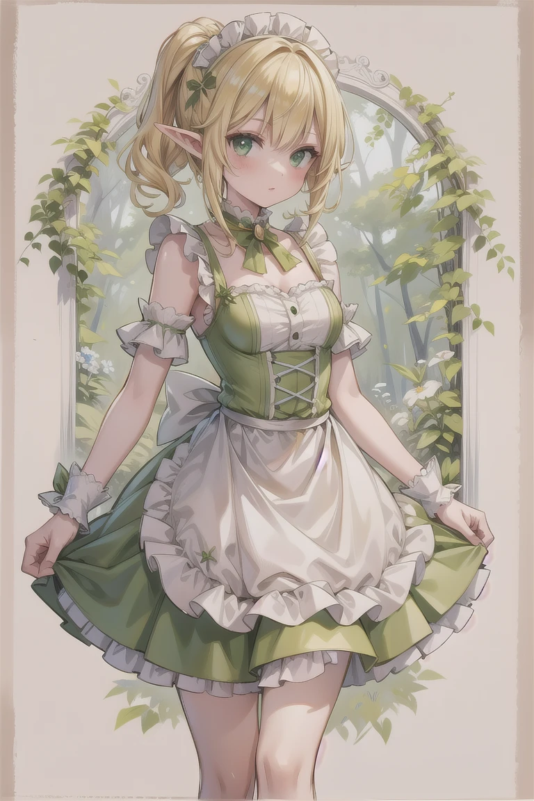 female elf, Chartreuse maid, blonde hair