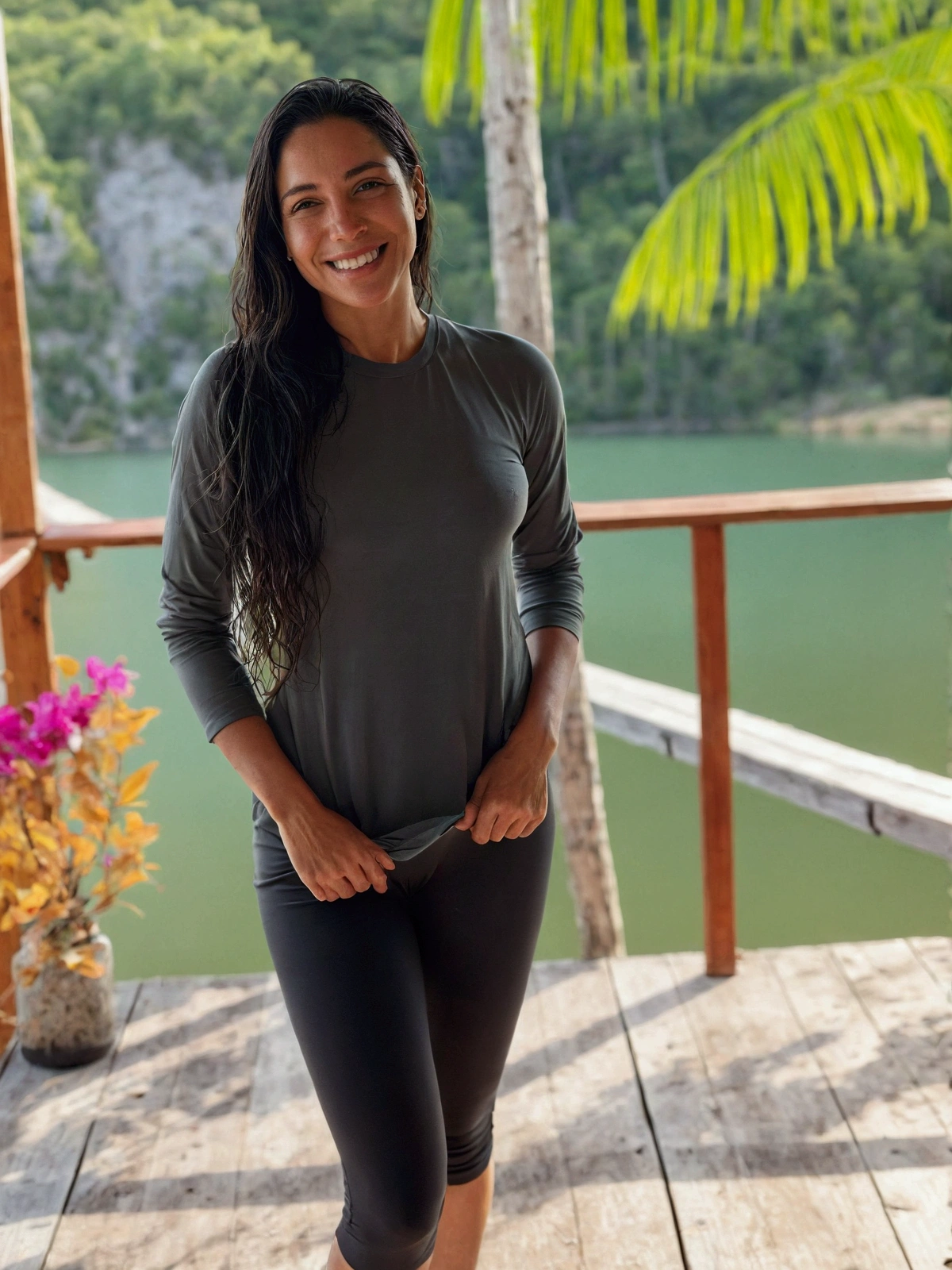 smiling naked woman standing on a deck with a lake in the background, carla ortiz, 30-year-old woman from cuba, profile image, Beautiful scenery, 🤬 🤮 💕 🎀, karolina cummings, standing next to the water, cottagecore!! corpo fitness, Amanda Clarke, Alana Fletcher, photo taken in 2 0 2 0, malika favre