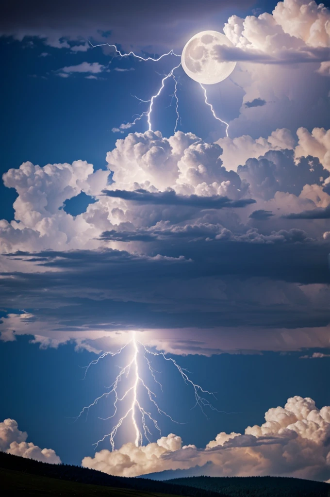 Moon with a cloud and lightning coming out 