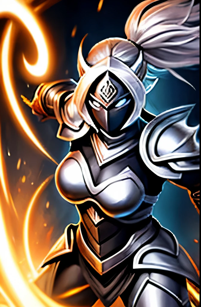 Silver female masked warrior overflowing power