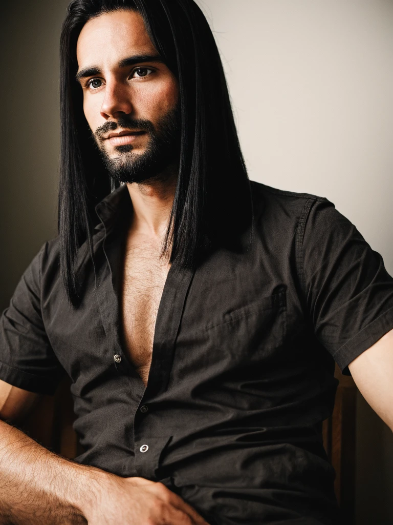 Handsome, A 30 years old male, long black hair.
