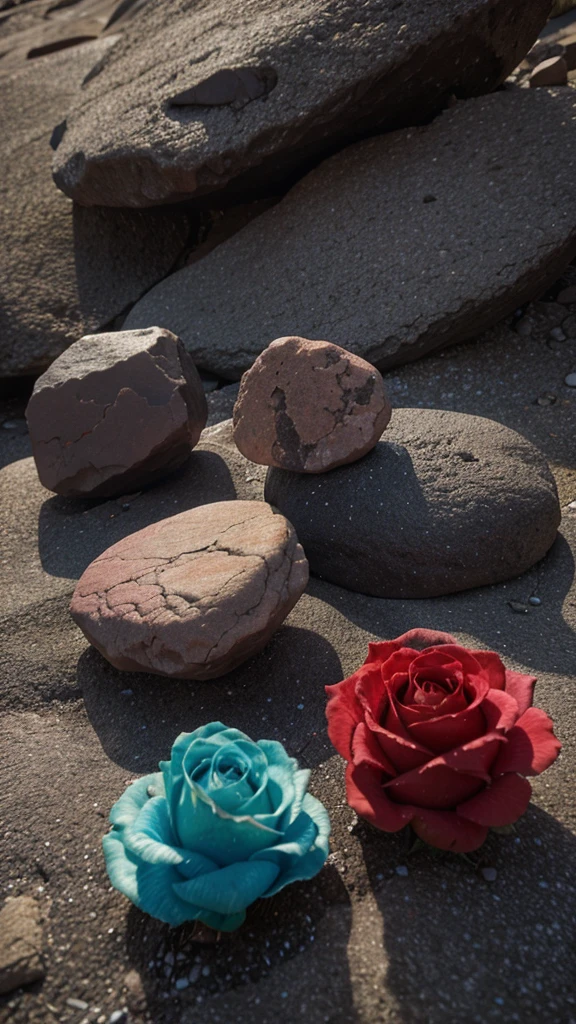 Create a fine multiple colours of rocks with rose colour background