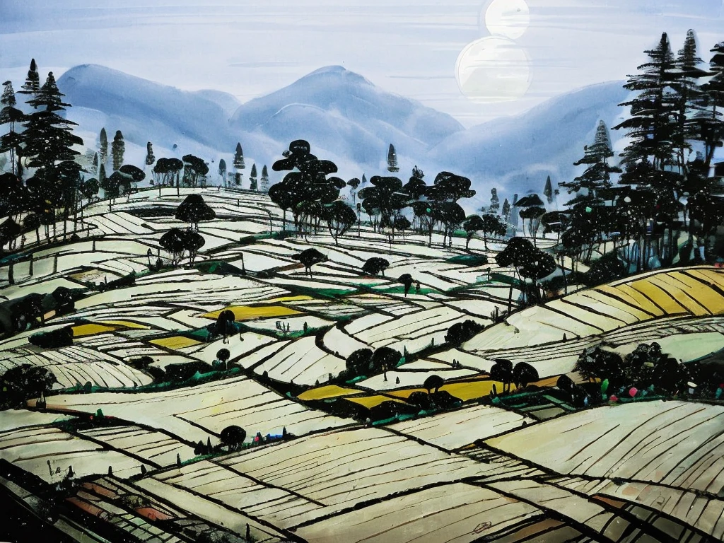 Tea garden under moonlight