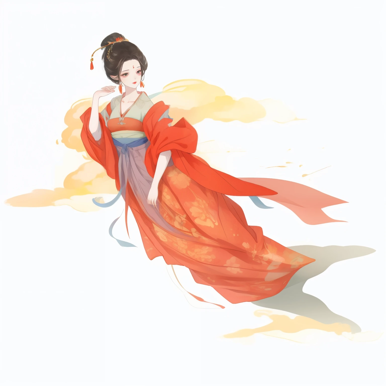 Best quality,Very detailed,masterpiece,Extremely detailed,solo,A woman,25-year-old female,Full Body Love,,Change rushes to the moon,Change,flight,Dunhuang flight Sky,Chinesedress,Hanfu,Traditional Chinese bun,(Exquisite eyes),(Full Body Love),(1 Girl),(black eyes),Dark brown hair ,White hair ,Holding a rabbit,White Rabbit,A woman in a kimono skirt is flying in the sky, Ancient Chinese Goddess, Ancient Chinese Princess, Chinese Princess, Inspired by Lan Ying, palace , Girl wearing Hanfu, Chinese Beauty, Asian Dynasty Princess, Chinese Empress, Inspired by Shangxi, Wearing Chinese clothes, Inspired by Qiu Ying, Inspired by Tangdi