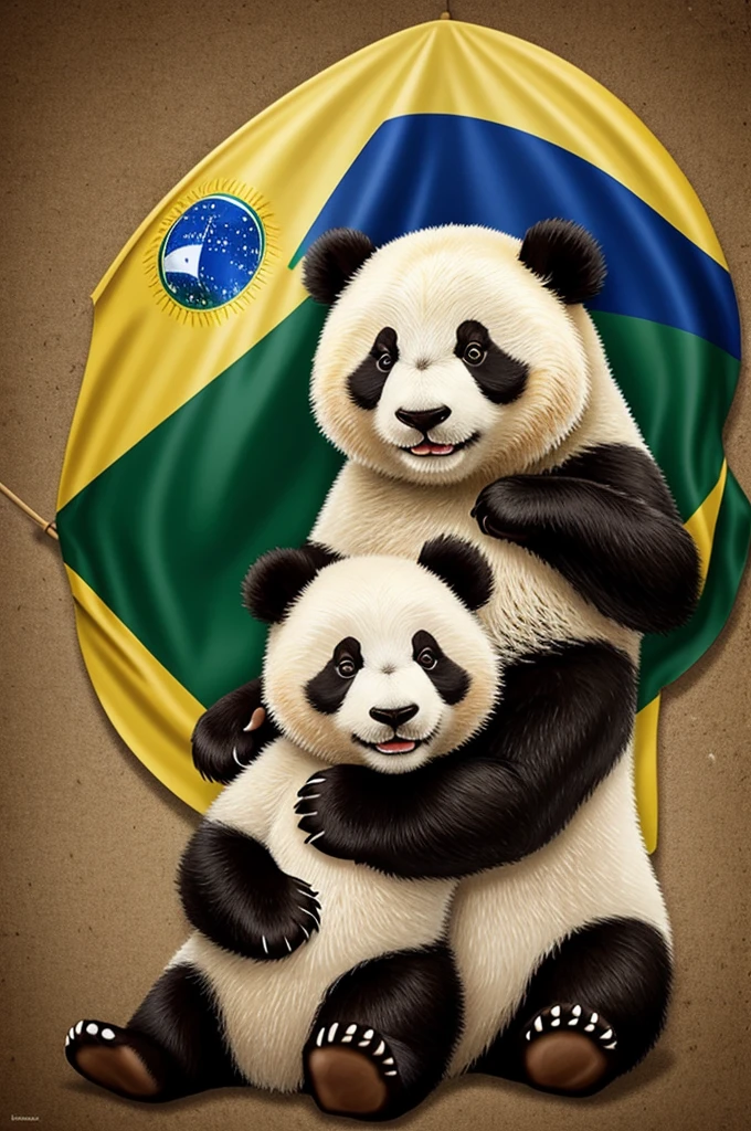 Tender baby panda bear with the flag of Brazil and at the top it says jhoáo 