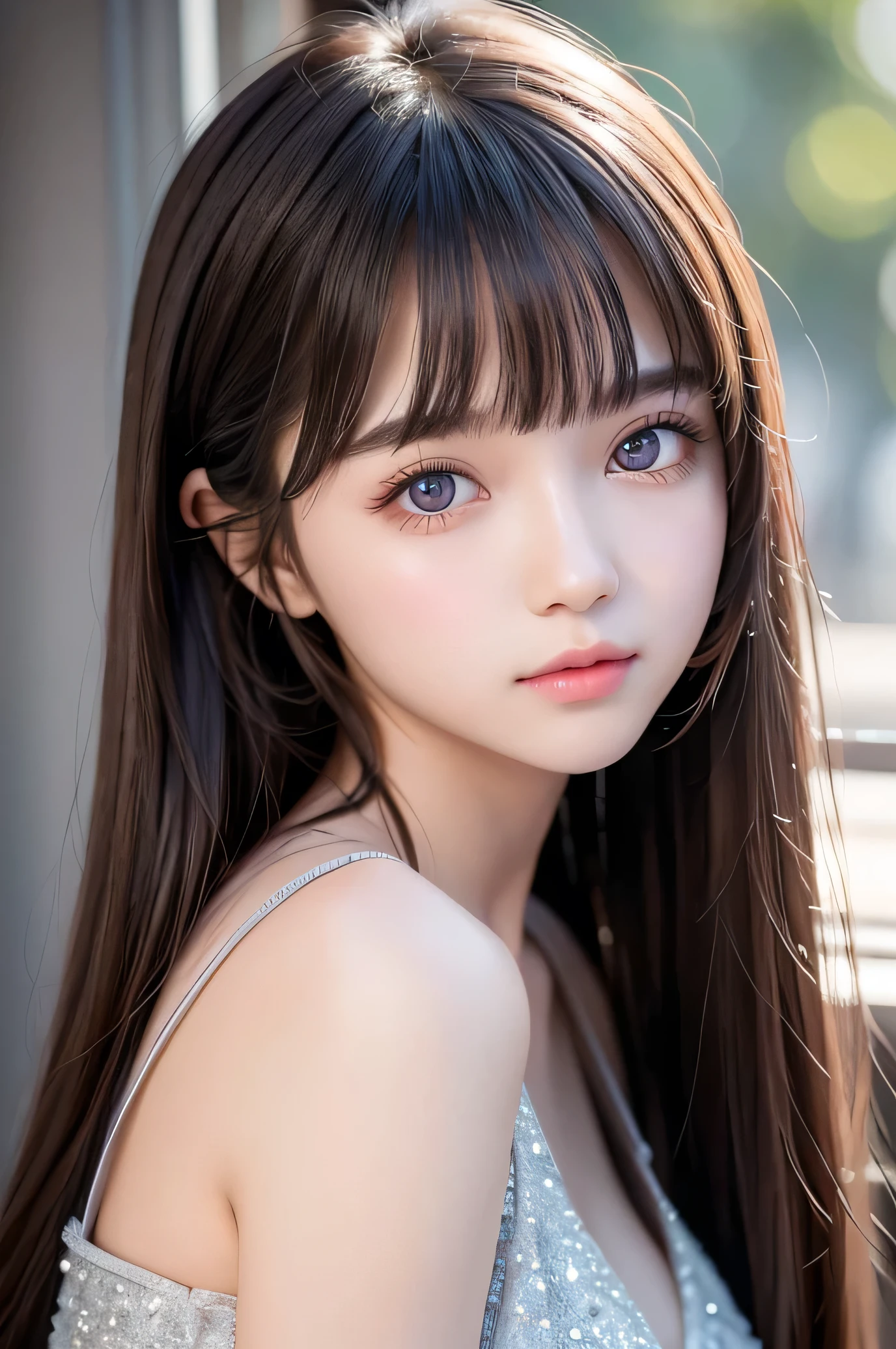 the cutest face,sparkling clear attractive large glowing eyes, 16 yo,very beautiful cute girl, exquisite smooth and silky hair, white fair skin