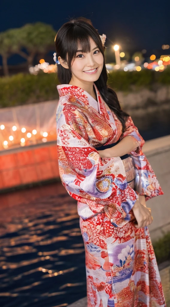 (Masterpiece,Highest quality,Highest quality,8k wallpaper,Ultra-high resolution,Extremely detailed),Japanese,Group of 2,Japanese Beauty,Female college student,Yamato Nadeshiko,pure,Sense of clarity,yukata,night,Summer festival,Riverbank,Opening a store,firework,色とりどりのfireworkの光,((Group of 2のFemale college studentがnightのfirework大会でfireworkの華やかな光に包まれながら微笑む様子))
